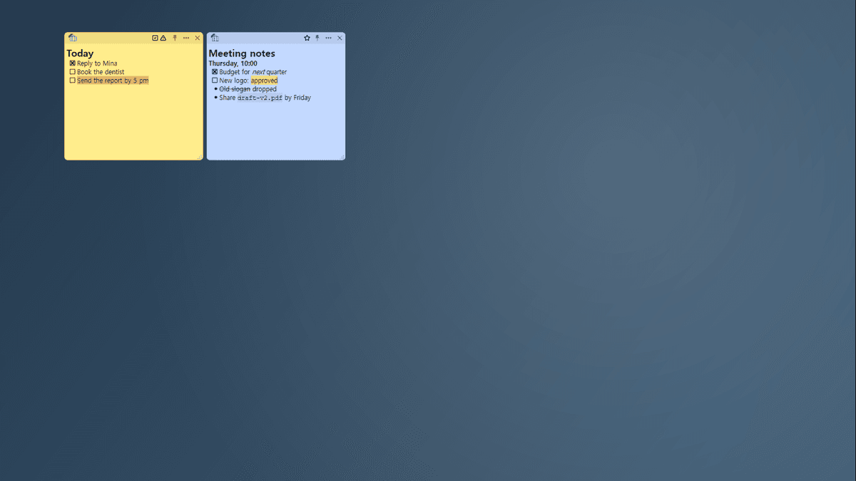 Just one category's notes on the desktop